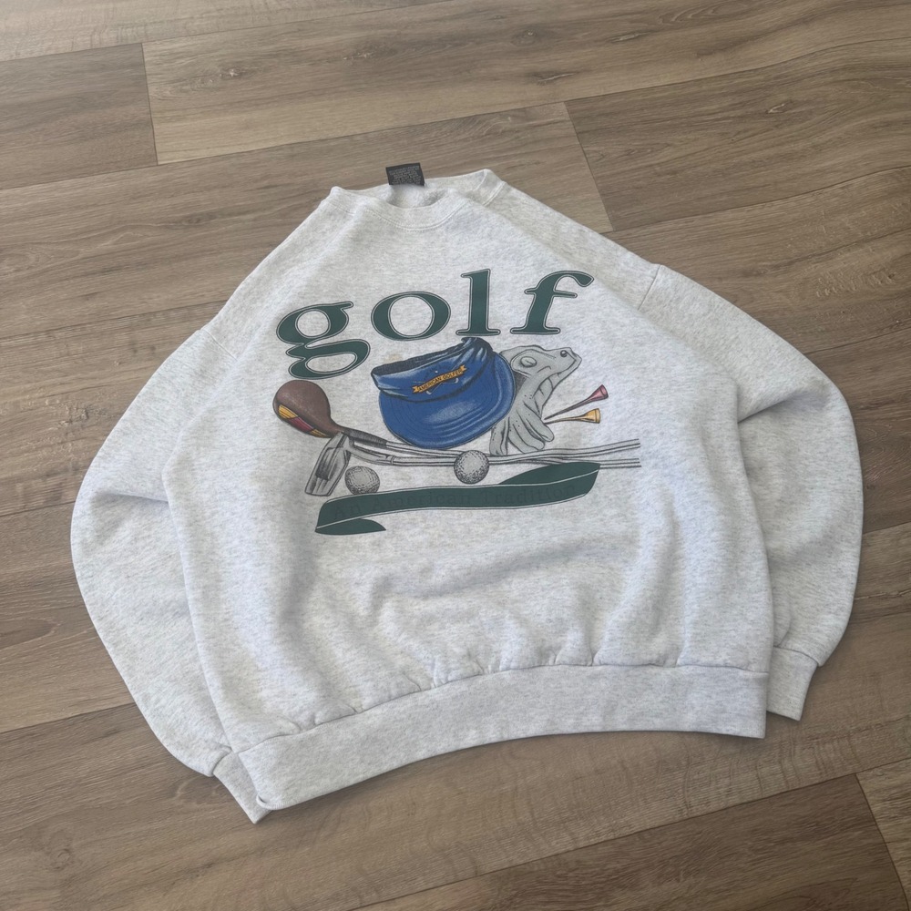 Vintage GS Sport Golf Graphic Sweatshirt Heather Grey Made in USA Large 90s